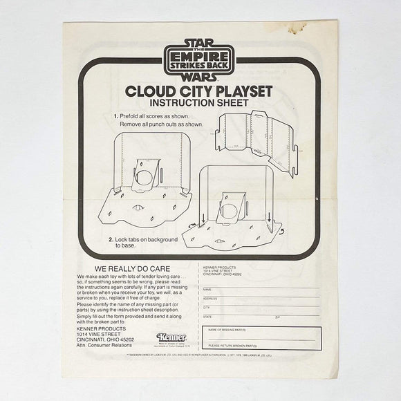 Vintage Kenner Star Wars Paper ESB Cloud City Playset Instructions