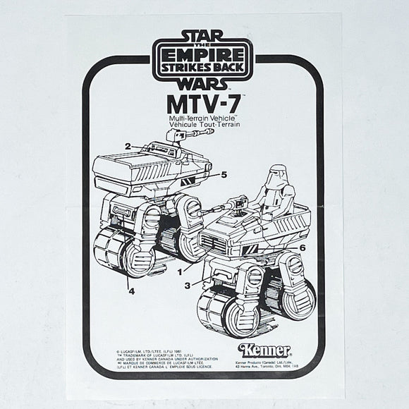 Vintage Kenner Star Wars Paper ESB Mini-Rig MTV-7 Instructions - Kenner Canada