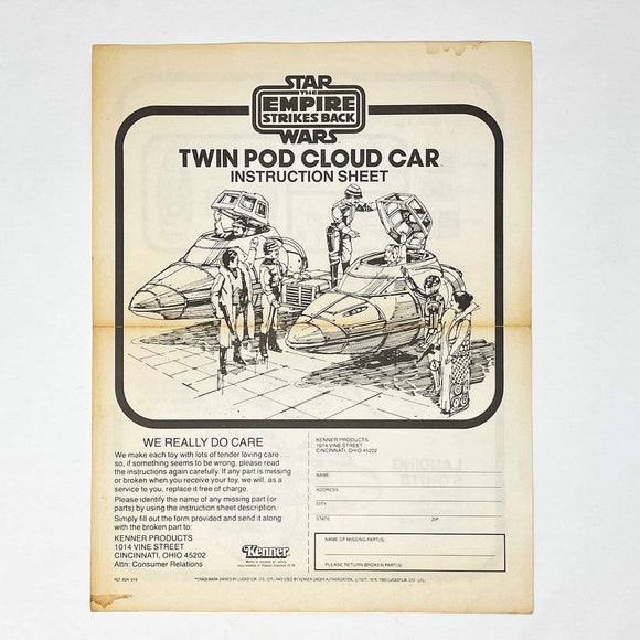 Vintage Kenner Star Wars Paper ESB Twin Pod Cloud Car Instructions