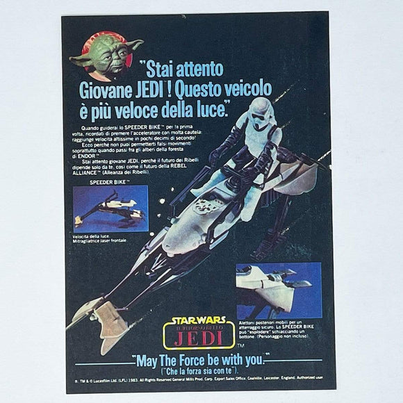 Vintage Meccano Star Wars Ads Harbert ROTJ Speeder Bike Print Ad - Italy (1983)